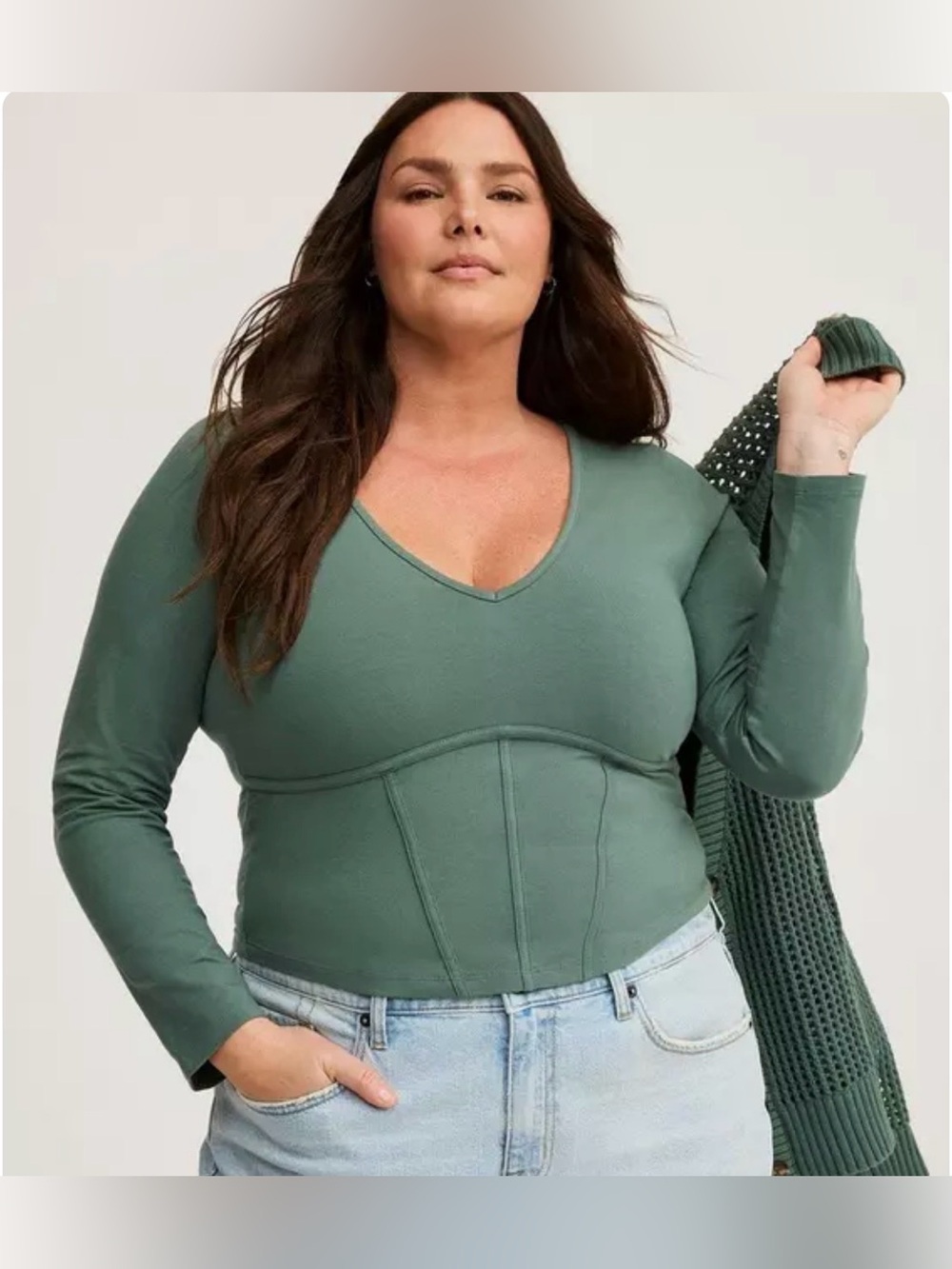 Torrid Foxy V-Neck Corset Top Dark Forest Green